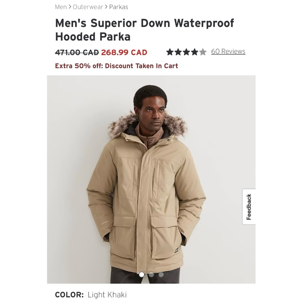 Men's Superior Down Waterproof Hooded Parka size S